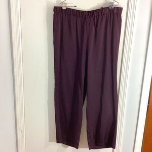 NWT J.JILL  XL  DARK FIG WIDE LEG PULL ON ELASTIC WAIST  DRESS PANTS POCKETS